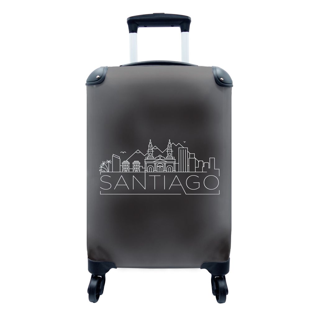 MuchoWow Koffer Handgepäck Trolley Rollkoffer Kleine Reisekoffer mit 4 Rollen - Skyline "Santiago" schwarz auf weiß - Cabin Size < 55x40x23 cm ...