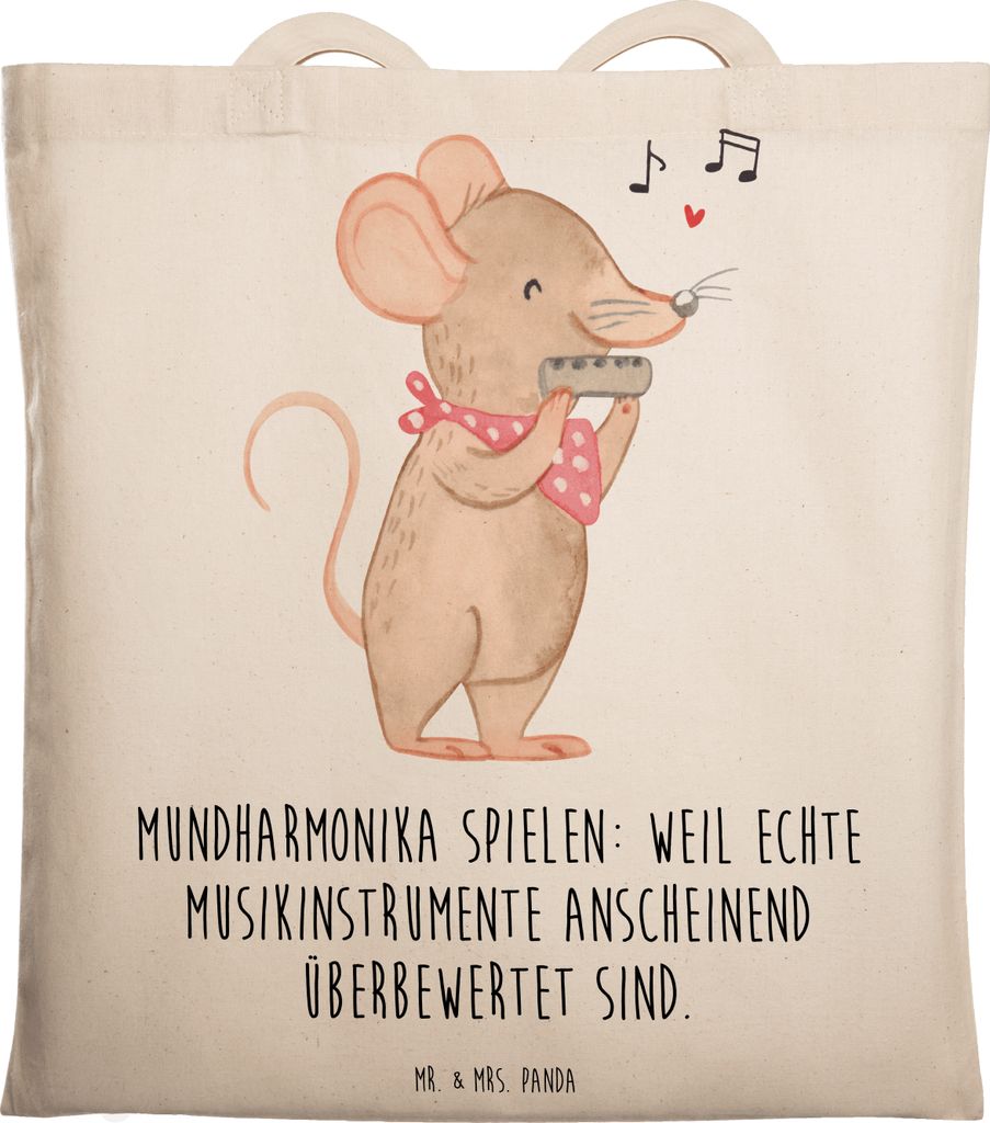 Mr. & Mrs. Panda Schultasche Mundharmonika Freude - Transparent - Geschenk, Beutel, Jutetasche, Humor, Jutebeutel, Tote Bag, Musiker, Ironie, Musik...