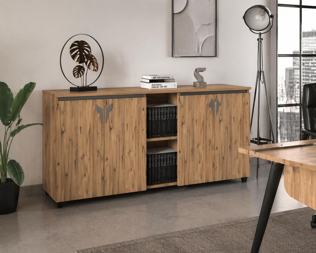 Elegante Konsole aus Holz mit Metallakzenten für Ihr Büro