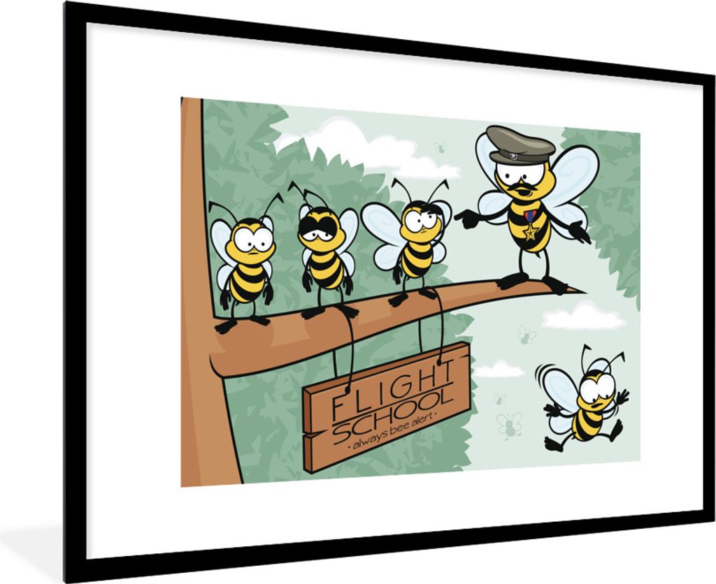MuchoWow Gerahmtes Poster Eine Illustration einer Biene, die das Fliegen lernt 90x60 cm - Poster mit Schwarzem Bilderrahmen Wandposter Rahmen Fot...