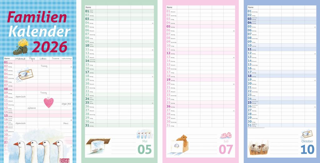 TIMES&MORE 21573 Planning familial - 21 x 45 cm, 5 colonnes Image du produit 