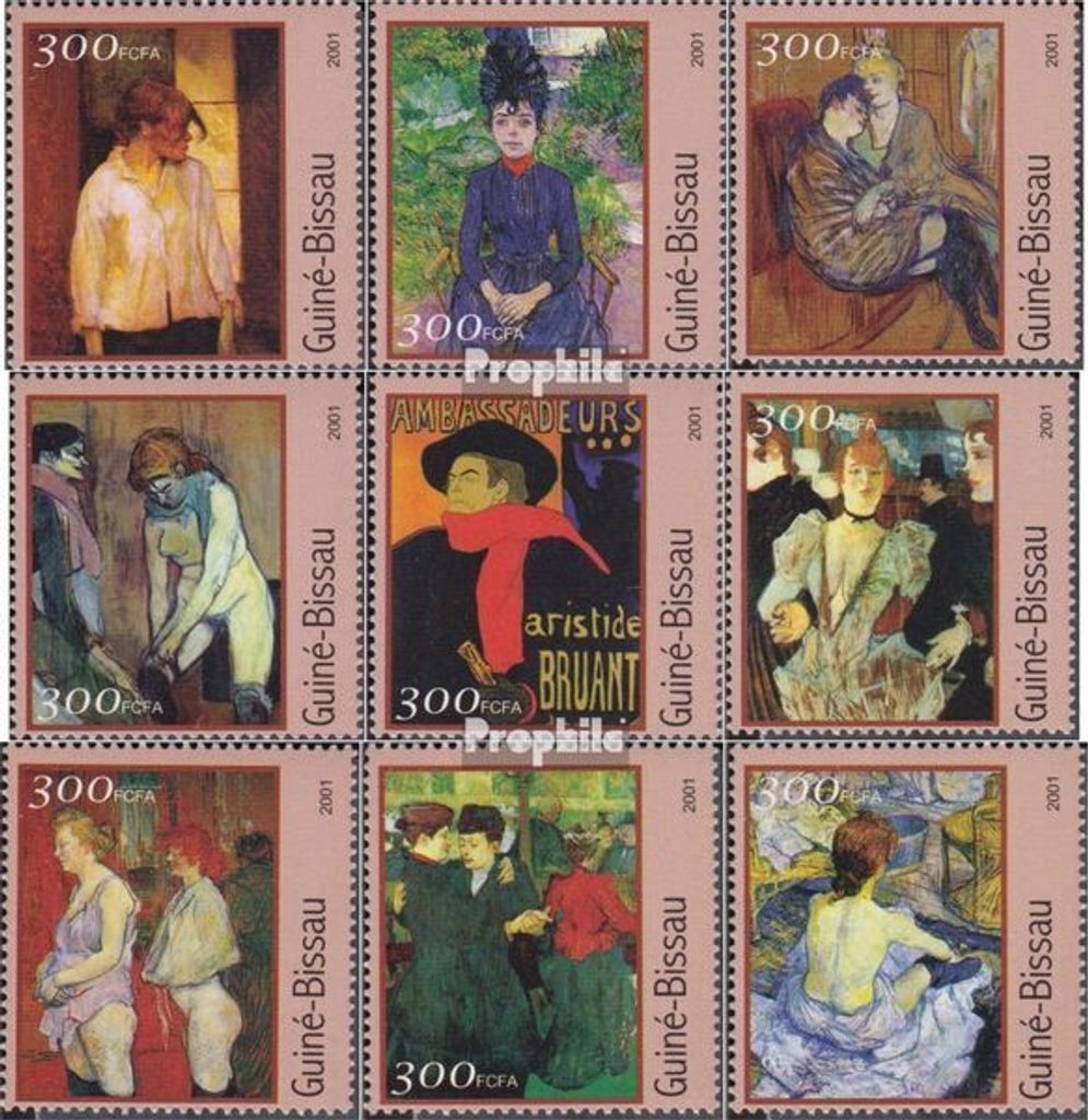 Briefmarken Guinea-Bissau 2001 Mi 1669-1677 postfrisch Gemälde