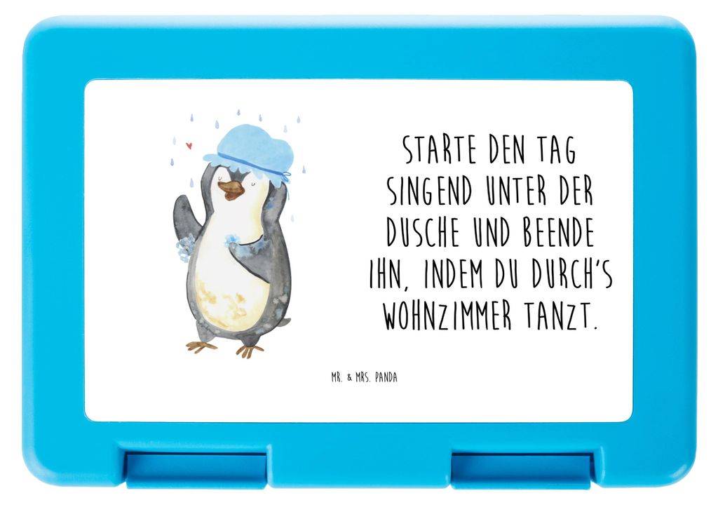 Mr. & Mrs. Panda Bento Box Pinguin Duschen - Weiß - Geschenk, Neuanfang, Singen, Butterbrotdose, Lunchbox, Snackbox, Baden, Duschkonzert, Dusche, ...