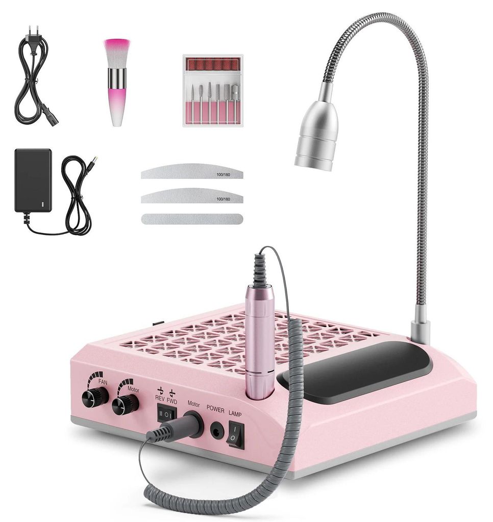 Nagelfeile & Nagelfräser 4-in-1 - Elektrisches Set mit Staubabsaugung - 60 W - 30.000 U/min - Waschbarer Filter - LED-Lampe 5 W Kaltweiß