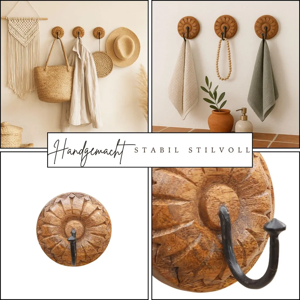Indian Shelf 3 ganci decorativi da parete in ottone dorato per