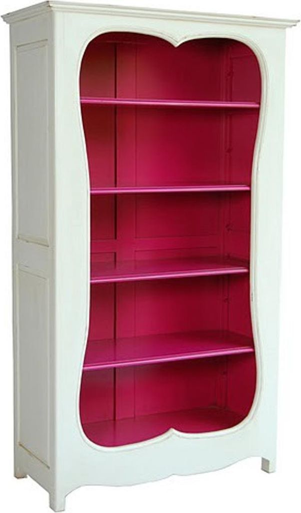 Casa Padrino Barock Bücherschrank Weiss / Pink B 110 x H 185 cm Bücherregal Regal Schrank