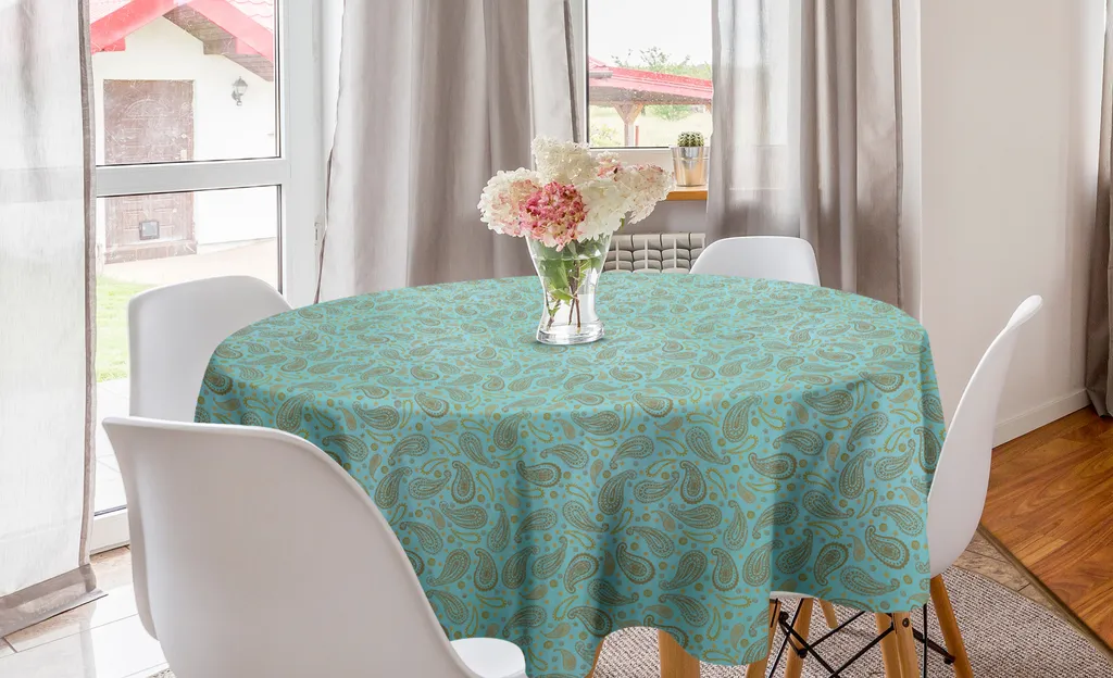 Tovaglia Rotonda Antimacchia 150 cm ABAKUHAUS Paisley Turchese