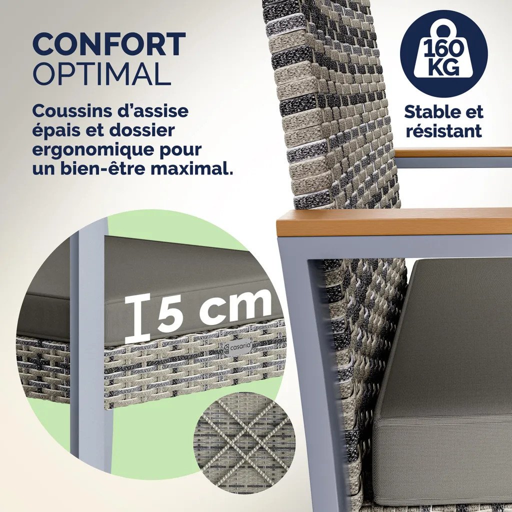 Set de Jardin Résistant aux Intempéries en Polyrotin avec Pieds Ajustables - 4