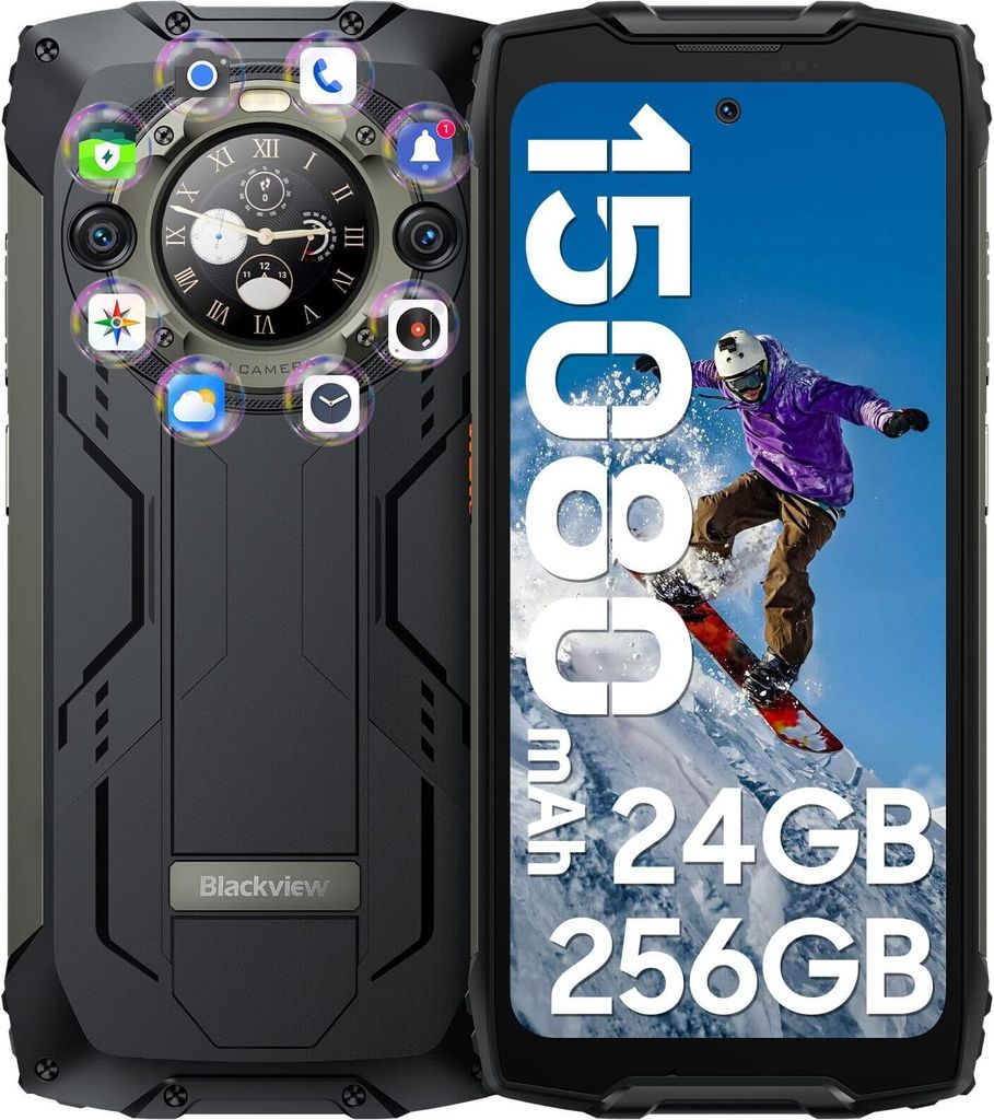 Blackview BV9300 Pro(24GB+256GB) Outdoor Smartphone Ohne Vertrag, 6.7'' FHD+ 120Hz 1.32'' Zurück Dsiplay Outdoor Handy, 15080mAh 33W, 64MP+32MP, NFC
