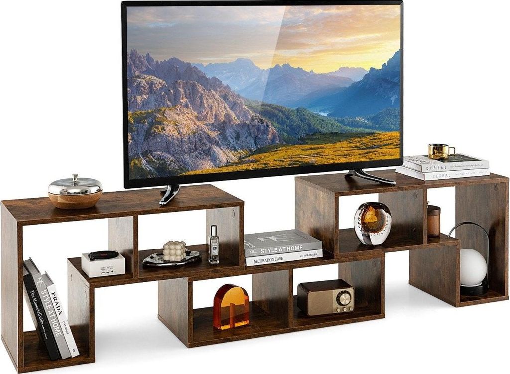 3-teiliger Fernsehschrank aus Holz für TVs bis zu 65" Frei Kombinierbarer Fernsehtisch Braun