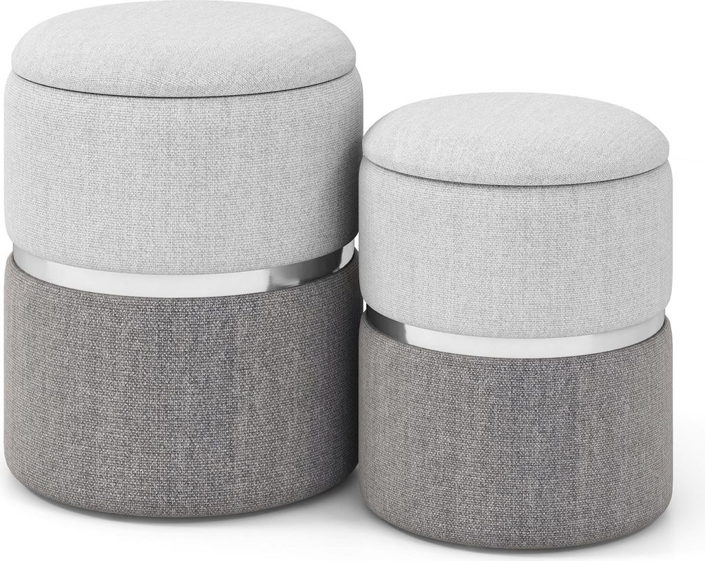 2er-Set Ottomane aus Leinen, 2 gepolsterte Satzhocker mit Produktbild 
