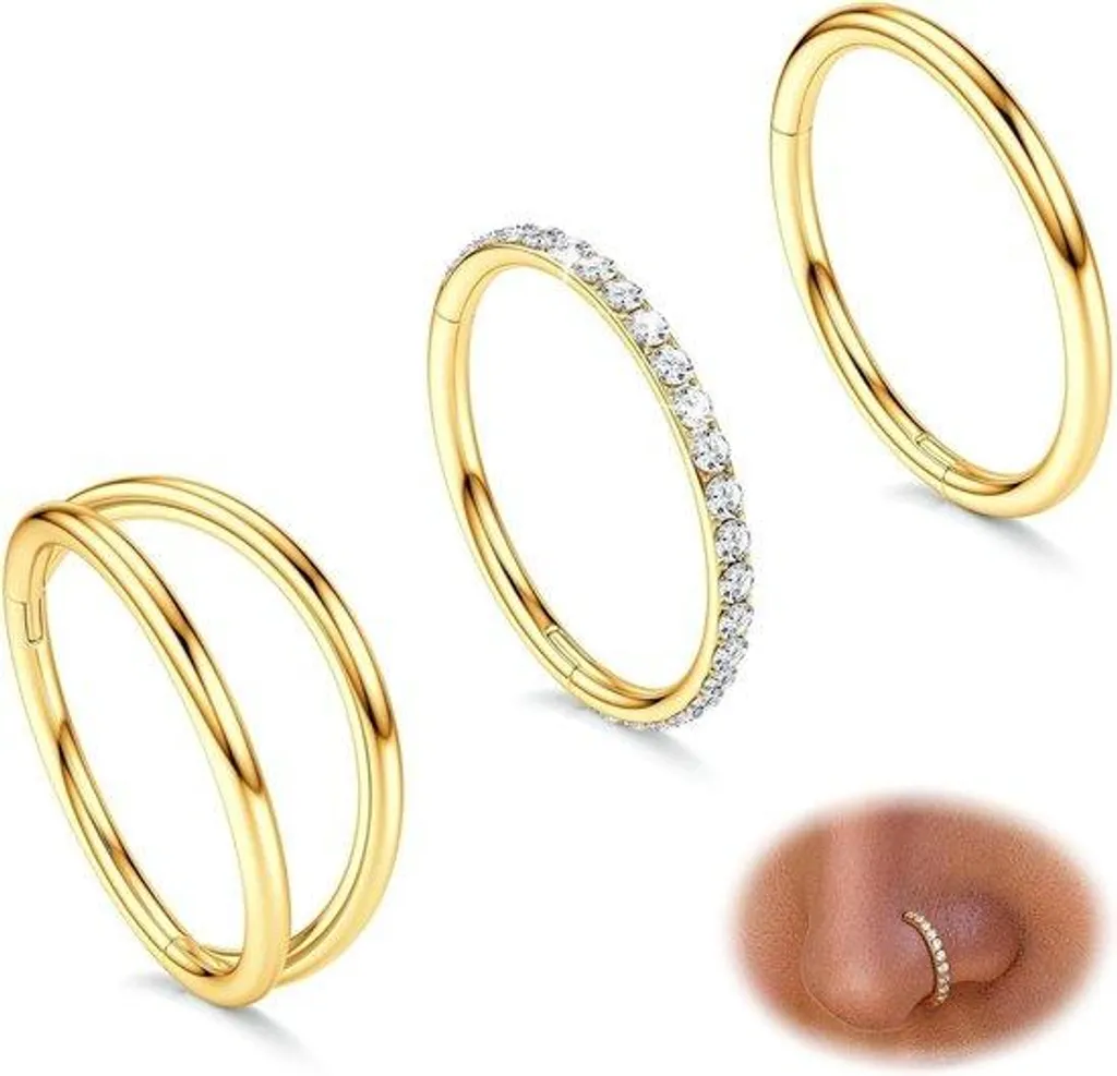 Anneau Piercing Anti-Allergie Double Rangée Acier 316L avec Zirconium