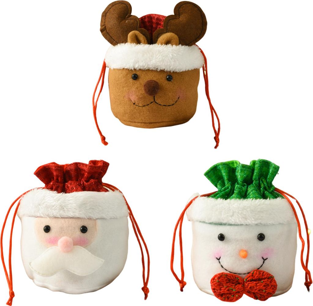Weihnachts-Geschenktüte mit Kordelzug, 3D-Plüsch, Rentier, Weihnachtsmann, Schneemann, Obstsäcke, wiederverwendbar, Stoff, Aufbewahrungstasche f...