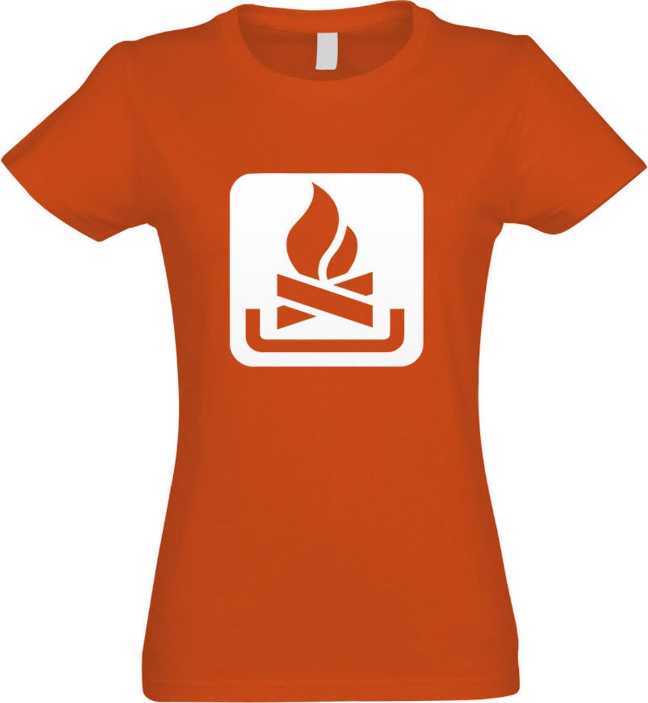 Kiwistar - T-Shirt tailliert - Damen - orange - Lagerfeuerplatz Stelle Piktogramme - mit Motiv Bedruckt - Funshirt Design - Sport - Freizeit - Dame...