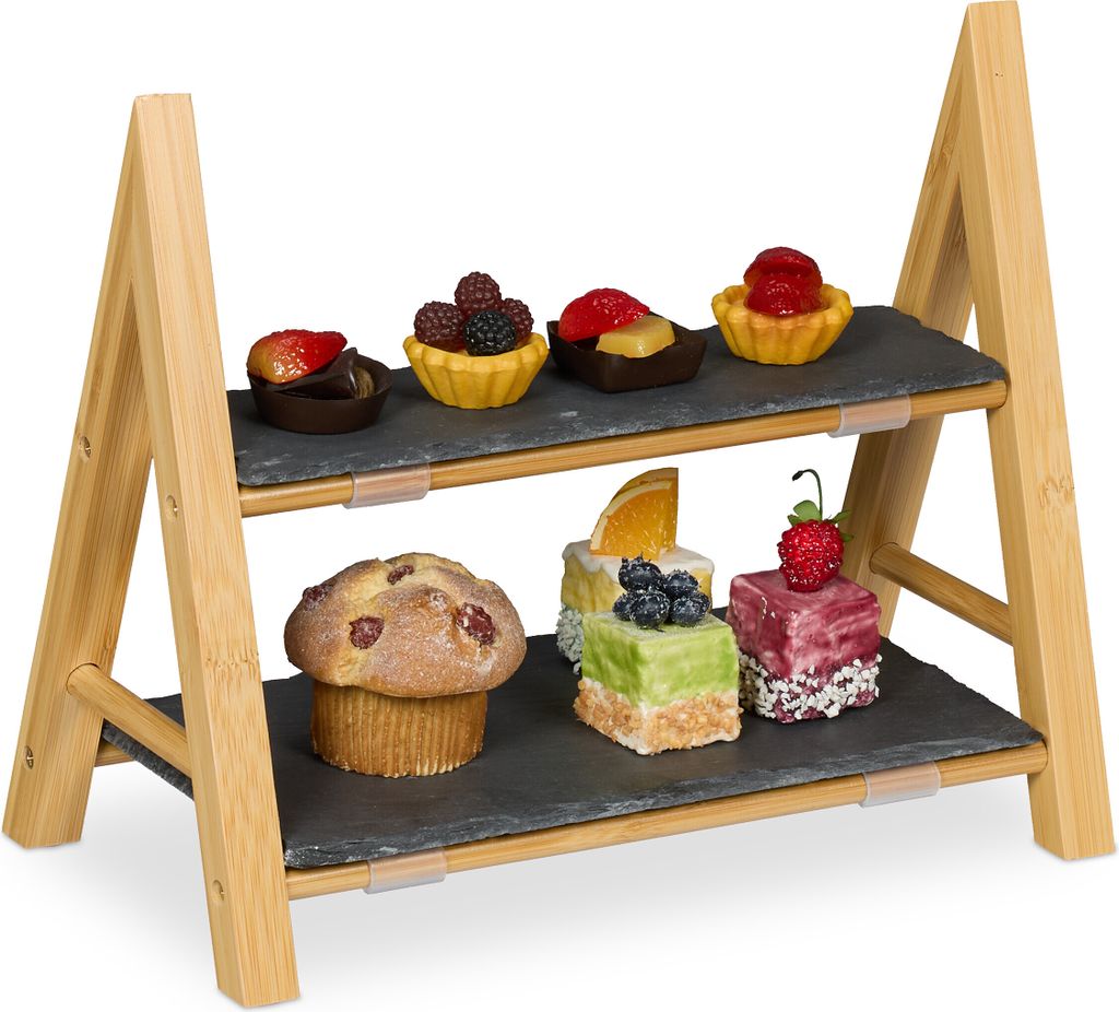 relaxdays 2-stöckige Etagere mit Schieferplatten