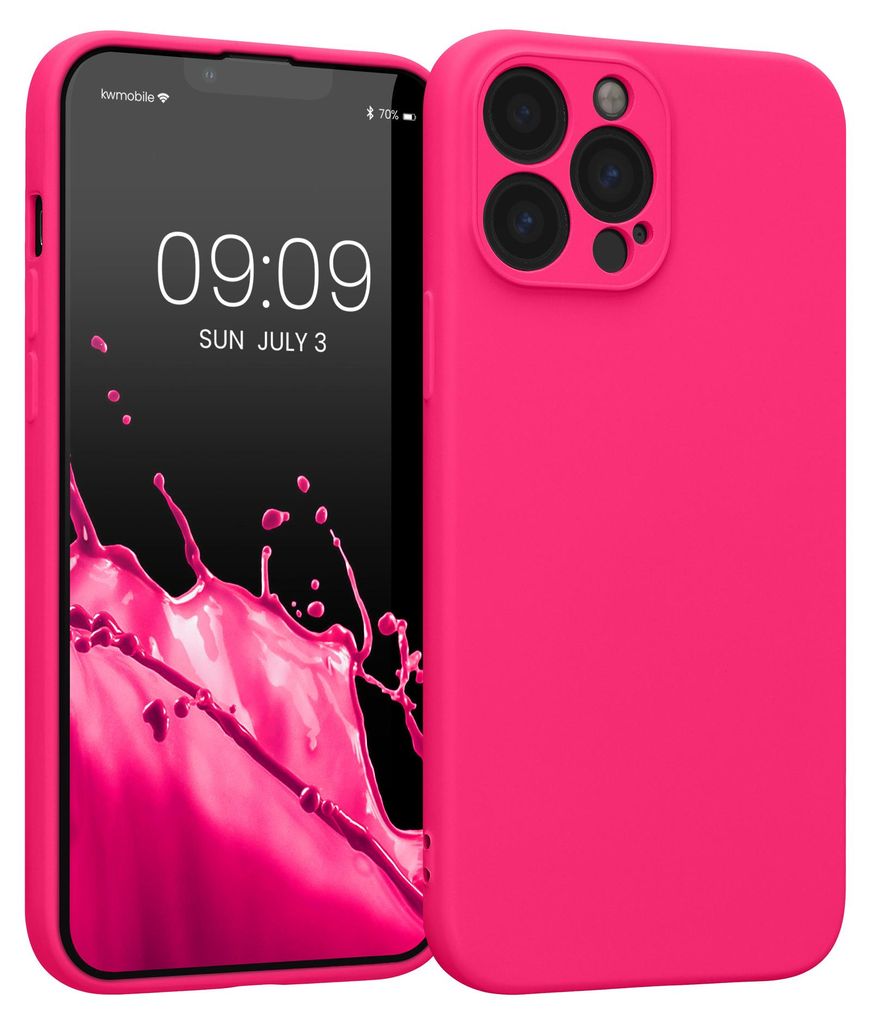 kwmobile Slim Case kompatibel mit Apple iPhone 13 Pro Max Hülle - Handyhülle aus Silikon in Neon Pink