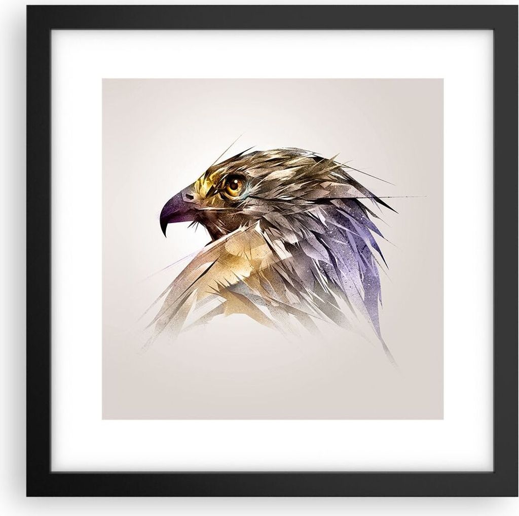 Gerahmtes Poster - Schwarzer Rahmen - Adler Vogel Feder - 30x30 cm - Wand Bild - Wanddeko - Wandbilder - Kunstposter - Wandposter - Bilderrahmen - ...