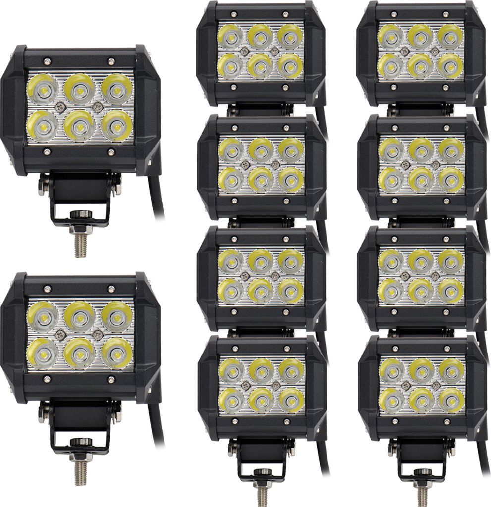 Greenmigo 10X 18W LED 6000K DC 12V 24V Arbeitslicht Offroad Flutlicht Reflektor Scheinwerfer Arbeitsscheinwerfer Zusatzscheinwerfer für SUV UTV AT...