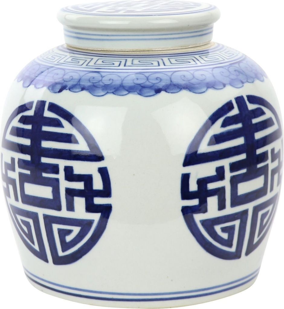 Fine Asianliving Chinesische Vase mit Deckel Porzellan Handbemalt Glück Blau D23xH23cm Dekorative Vase Blumenvase Orientalische Keramik Vase Dekor...