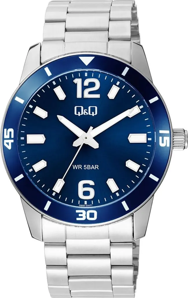 Orologio Uomo Q&Q 42mm Blu Argento - Essenziale in Acciaio Inox