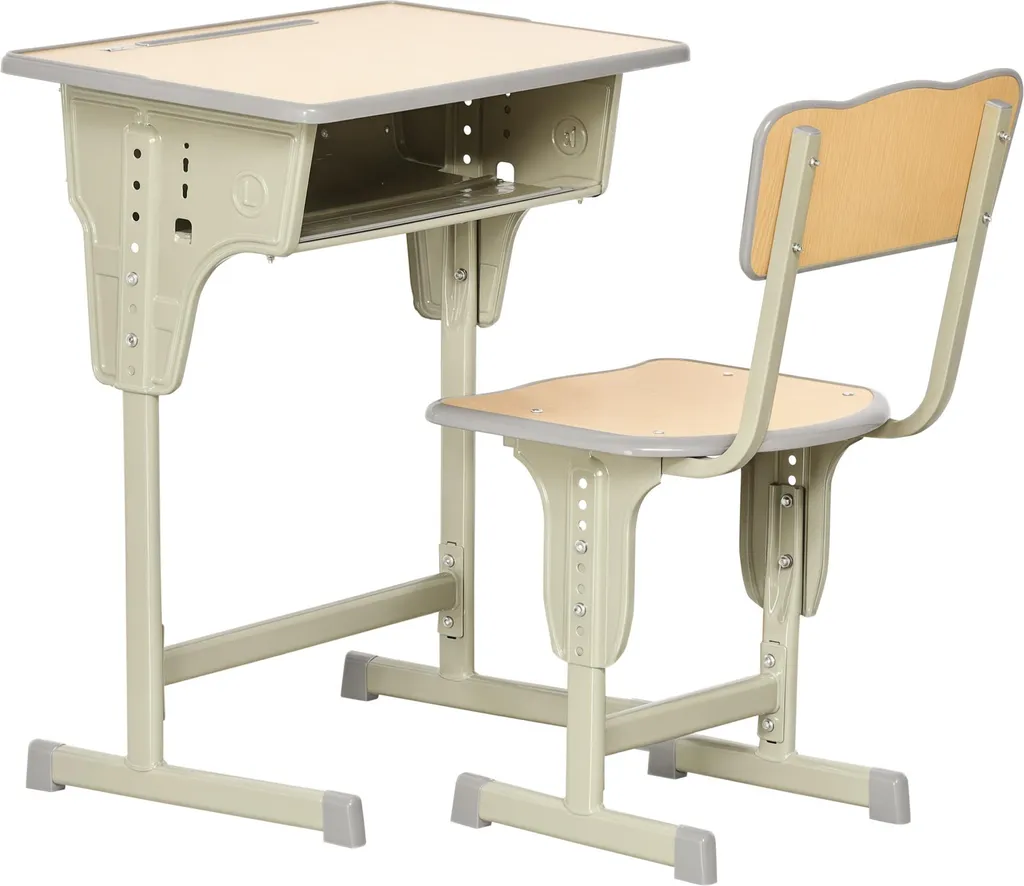 Bureau enfant Vintage HOMCOM - Ensemble bureau et chaise réglable Kaki