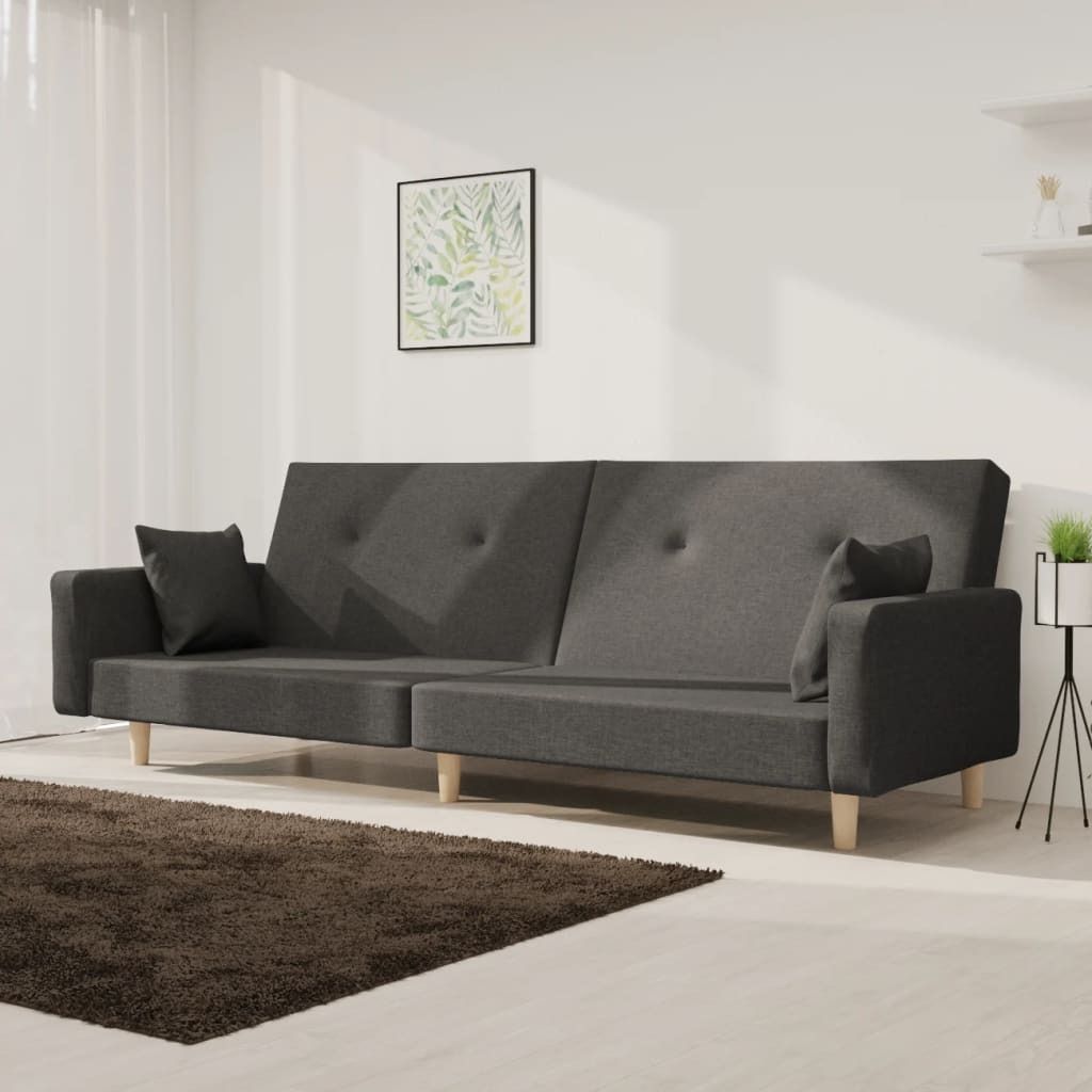 CLORIS Schlafsofa 2-Sitzer - mit 2 Kissen - Dunkelgrau Stoff - Ecksofas LL0000256590