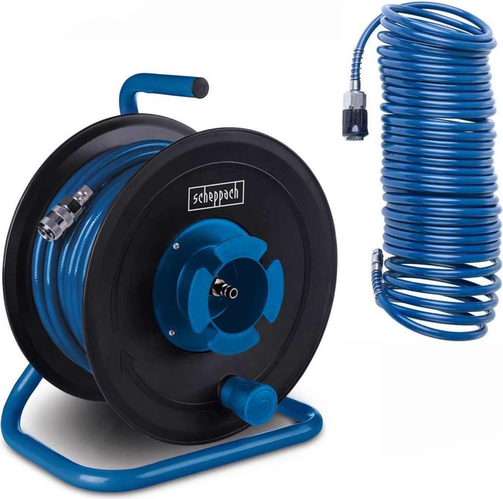 Scheppach Druckluft-Schlauchtrommel 20 m + Spiralschlauch – 10 m