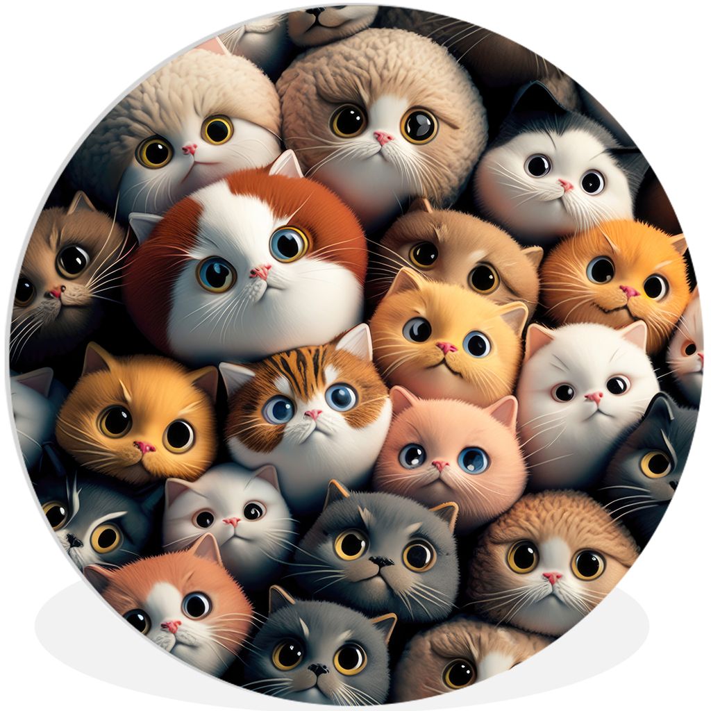 MuchoWow Rundes Wandbild - Runde Bilder Katze - Design - Braun - Grau - Kinder Ø 60 cm Kreis Wanddekoration Kunststoff - Wandkreis - Wandschmuck...