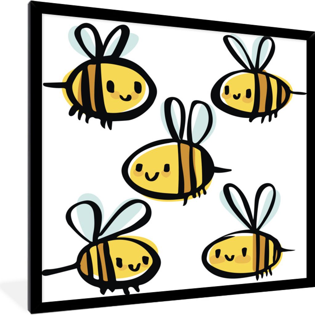 MuchoWow Gerahmtes Poster Eine Illustration von fünf Bienen 40x40 cm - Poster mit Schwarzem Bilderrahmen Wandposter Rahmen Foto Bilder - Mit Rah...