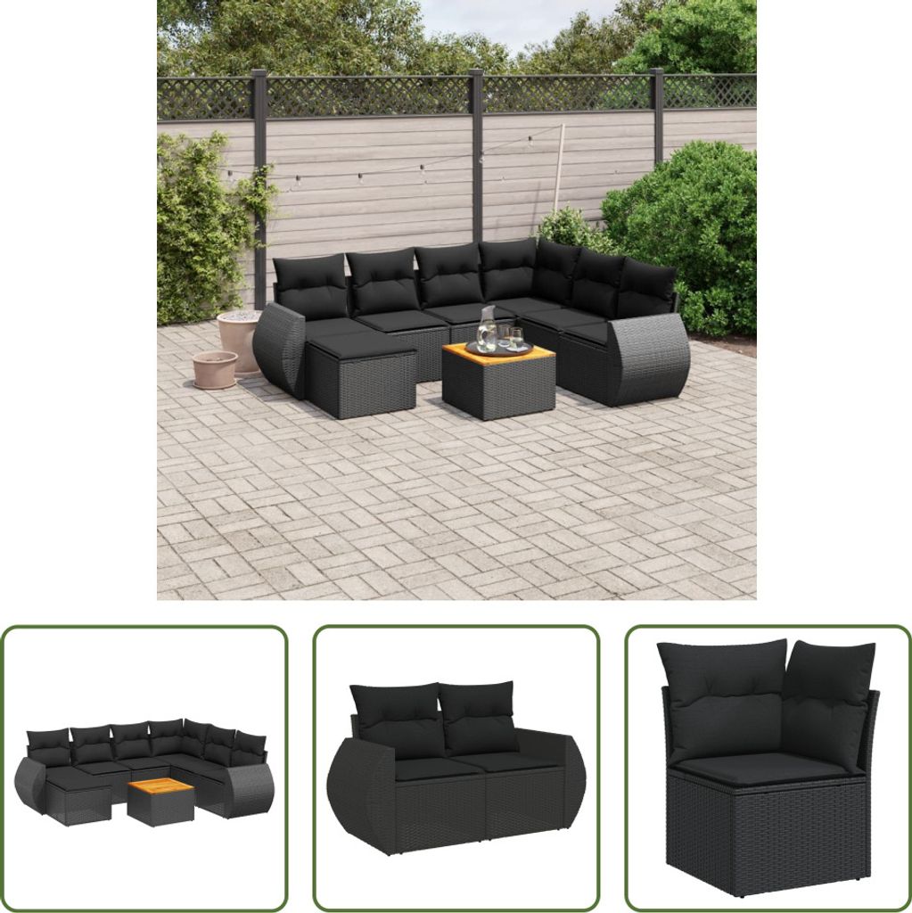 The Living Store 8-tlg. Garten-Sofagarnitur mit Kissen Schwarz Poly Rattan