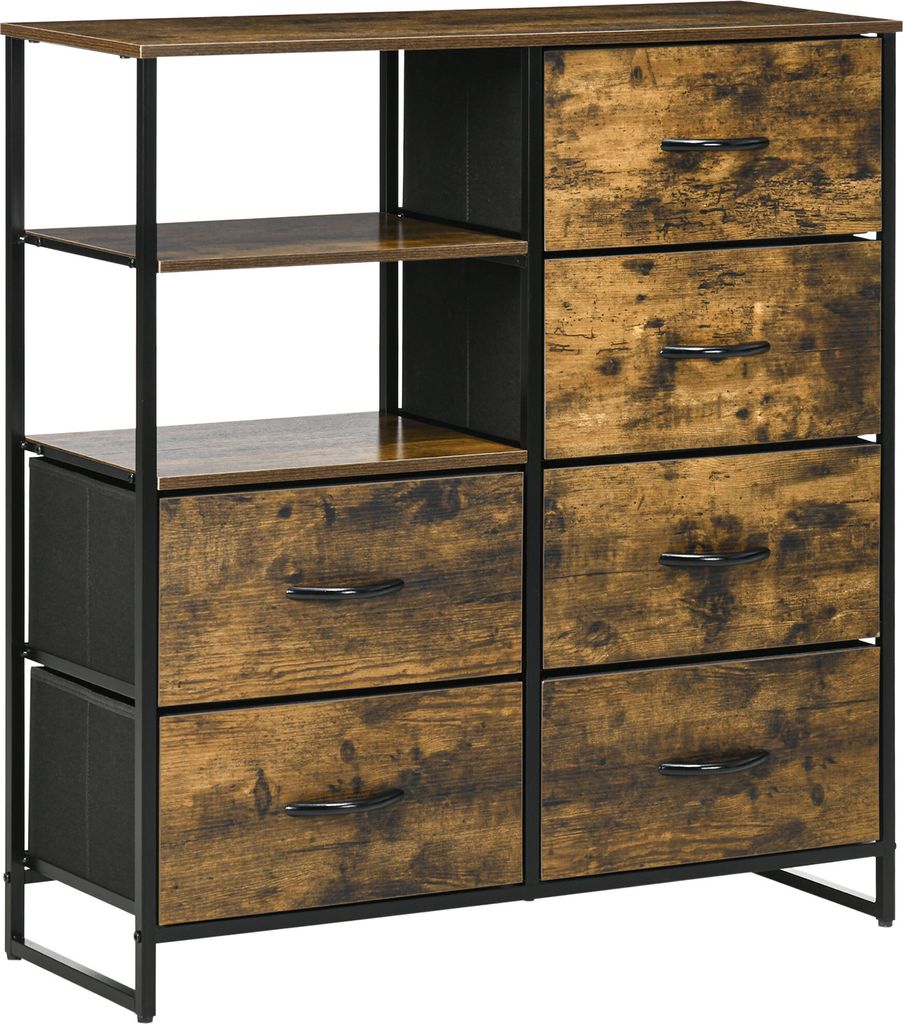 HOMCOM Kommode, Sideboard mit 6 Faltbaren Stoff-Schubladen, 2 Regale, Aufbewahrungsschrank mit Industrial Design für Wohnzimmer, Schlafzimmer, Rus...