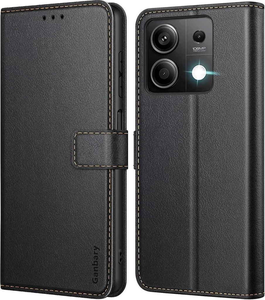 Housse Xiaomi Redmi Note 13 5G Noir avec Rabat en Cuir et Porte-Cartes