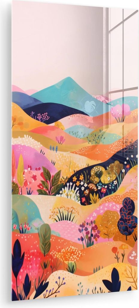 MuchoWow Glasbilder - Bilder auf Wandbild - Foto auf Glas Wogende Hügel - Abstrakte Pflanzen - Verträumt 40x80 cm Wanddekoration aus Glas - Acryl...