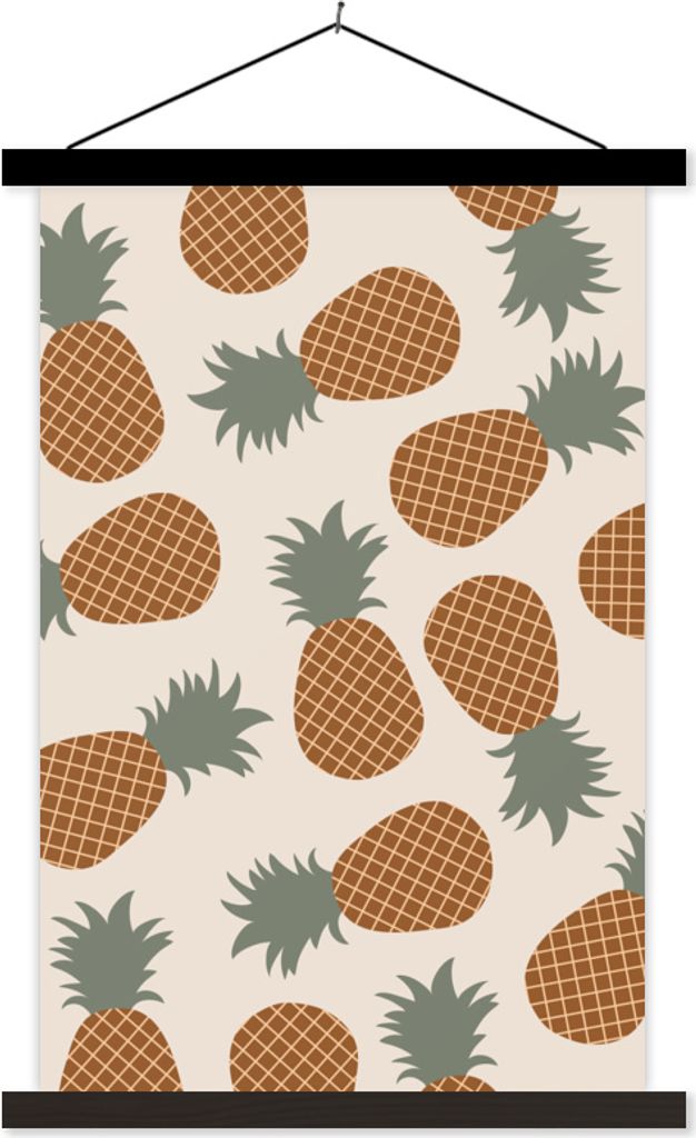 MuchoWow Textilposter Obst - Pastell - Ananas 60x90 cm mit schwarzem Rahmen - Poster Wohnzimmer