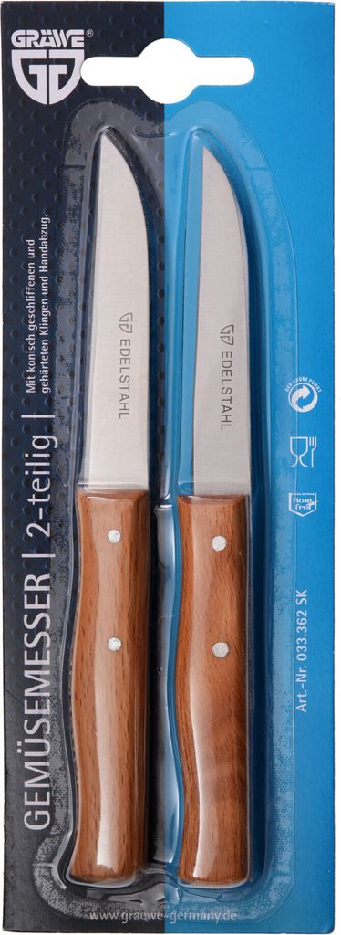 GRÄWE 2er Gemüemesser m. Holzgriff, gerade