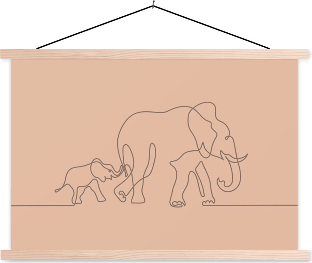 MuchoWow Textilposter Elefant - Minimalismus - Braun 60x40 cm mit holzfarbenen Rahmen - Bilder