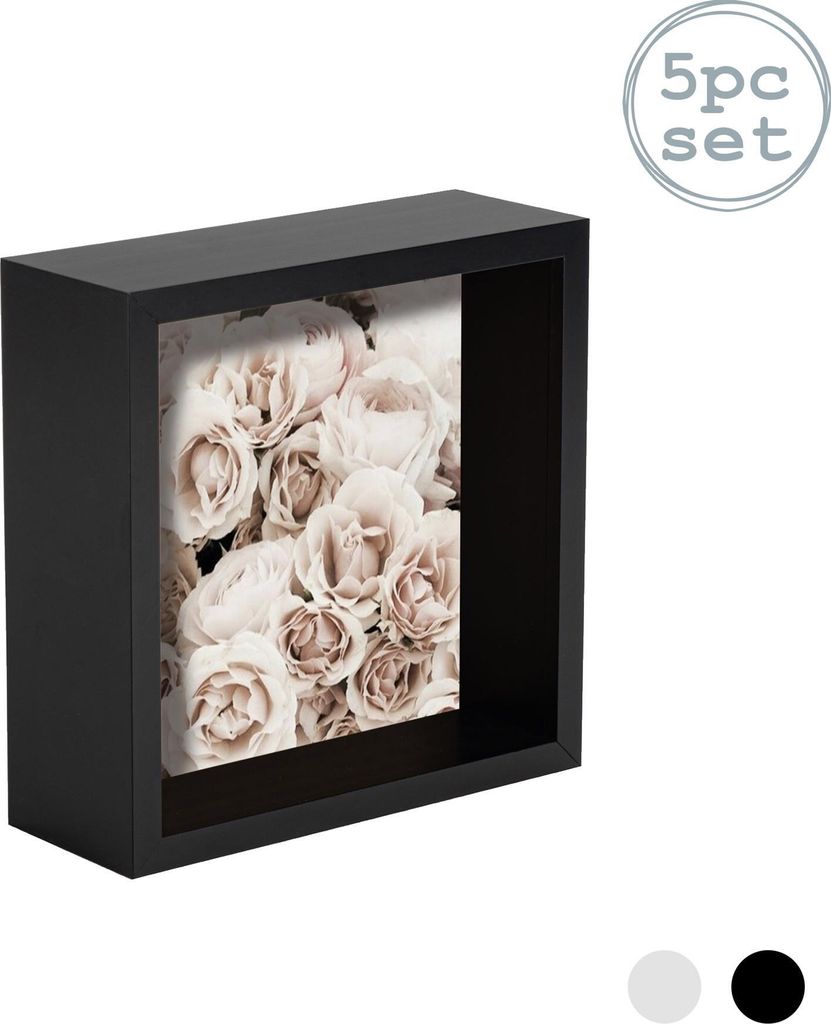 Nicola Spring 5 Stück Box Photo Frame Set - 4 x 4 Quadrat-Acrylrahmen - Schwarz