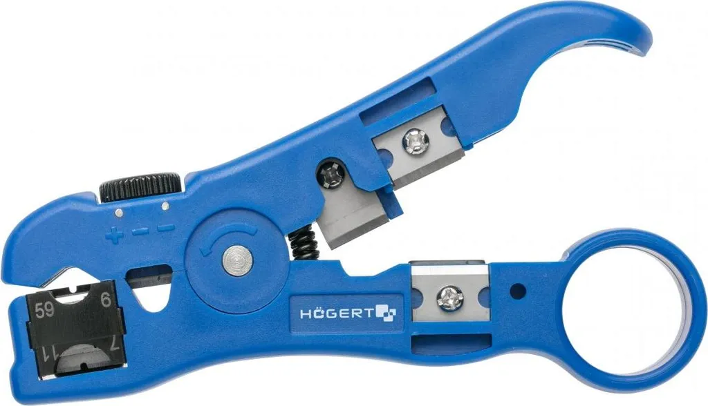 Dénudeur de câble coaxial à double lame Högert avec réglage de profondeur