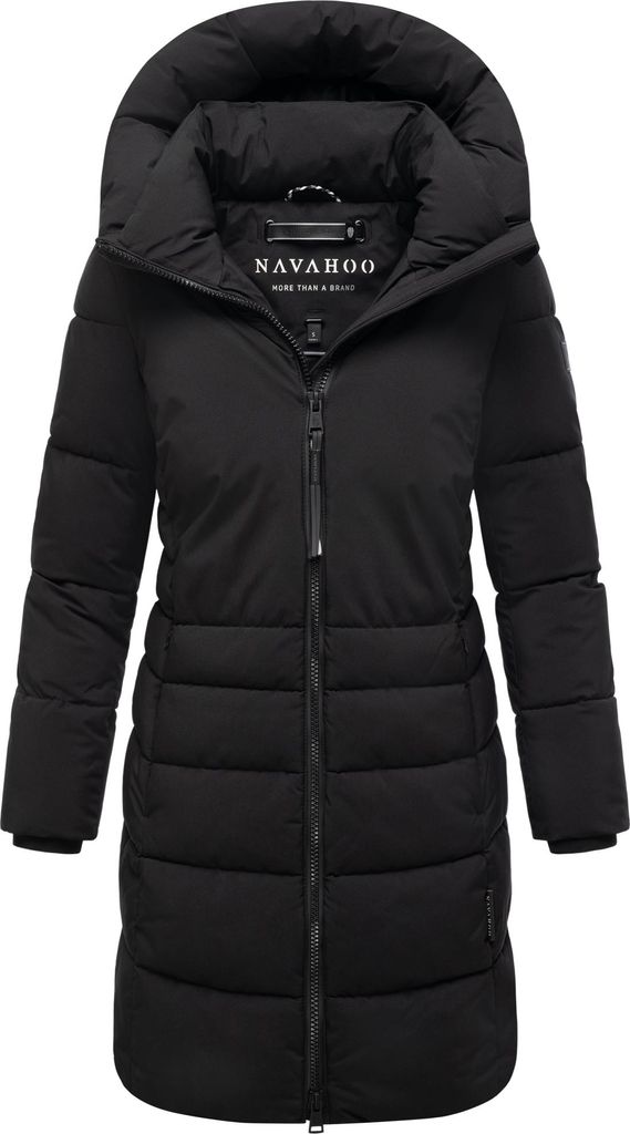 Navahoo Damen Wintermantel lang Steppjacke Outdoor Parka gefüttert Kapuze & Kragen Mondnebel Schwarz Gr. 40 - L