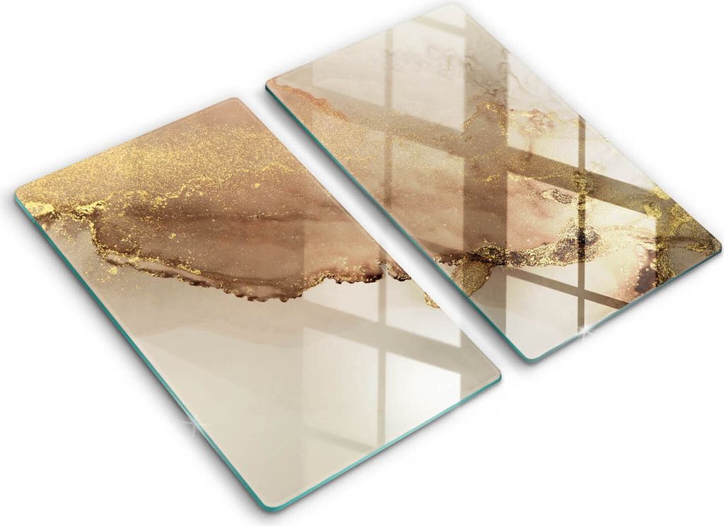 Glasschneideplatte - Herdabdeckplatte - 2x30x52 cm -Schneidebrett - Spritzschutz -Abstraktion Gold