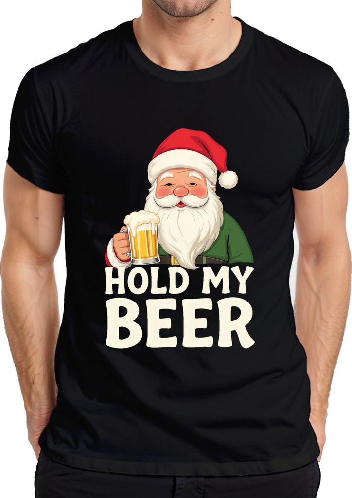 Hold My Beer Weihnachtsmann Bier Weihnachten lustig Geschenk Herren T-Shirt, Schwarz, XXL