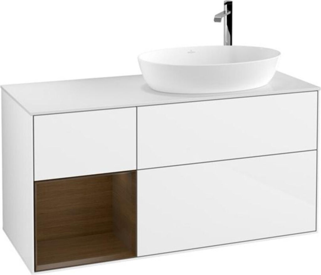 V&B Waschtischunterschrank Wandbeleuchtung Finion 120cm, Pl w m, Reg wal ven, glo wh. Lac