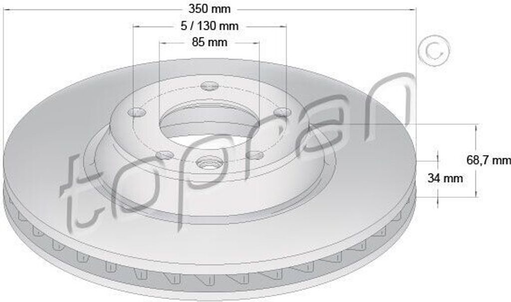 TOPRAN Bremsscheibe Vorne Rechts für VW Touareg (7LA, 7L6, 7L7) 350mm 111 289