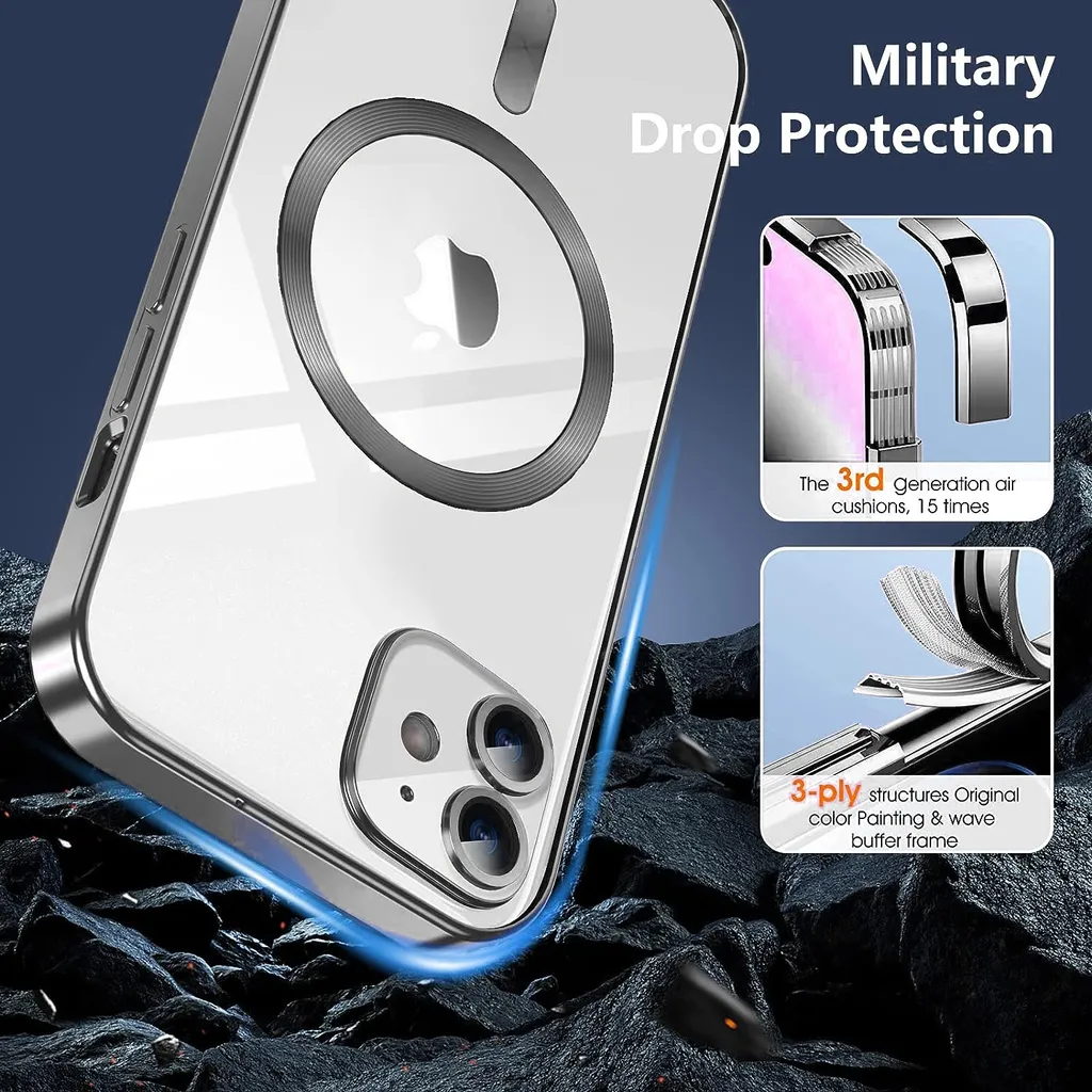 Custodia per iPhone 14 Plus con protezione Magsafe e fotocamera, custodia magnetica ultrasottile con copertura trasparente argento - 5