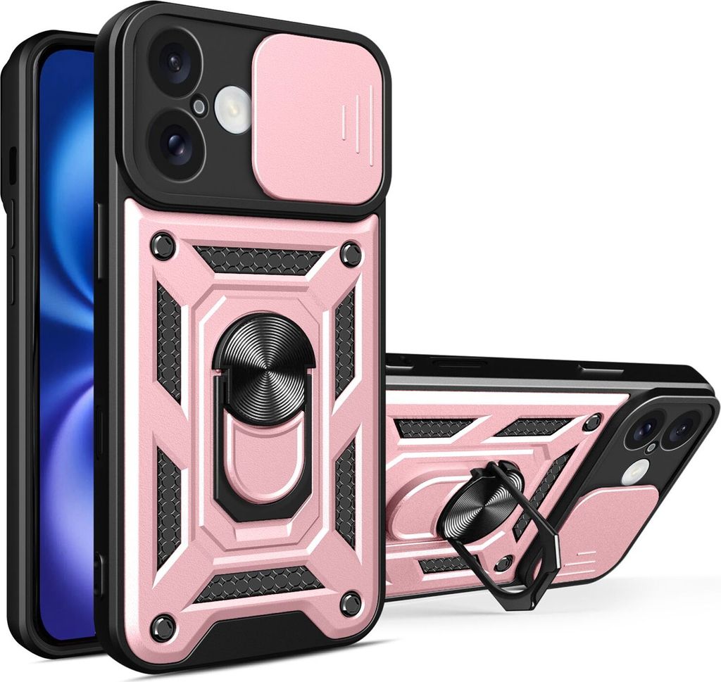 Hülle für iPhone 16 Magnetische Ring Ständer Halter Dia Kameraschutz TPU Bumper Silikon Schutzhülle Rosa