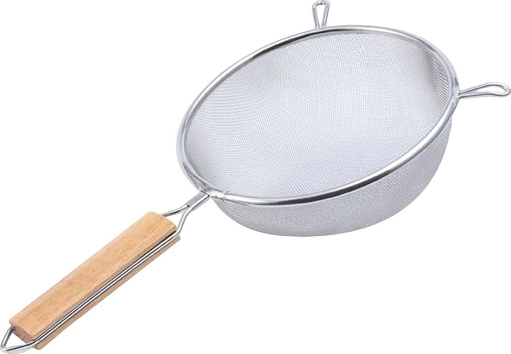 Edelstahl-Maschensieb mit Holzgriff, feinmaschiger Filterlöffel, Drahtsieb, Sieb, Metallsieb, Schaumlöffel, Küchenbedarf