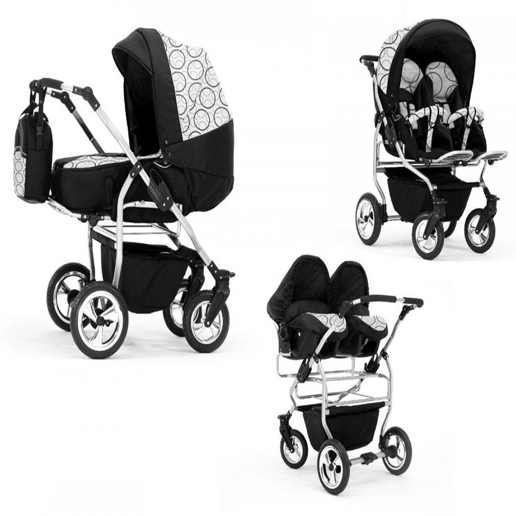 Zwillingskinderwagen 4 in 1 Duo inkl. Autositze - 13 Teile - in 20 Farben