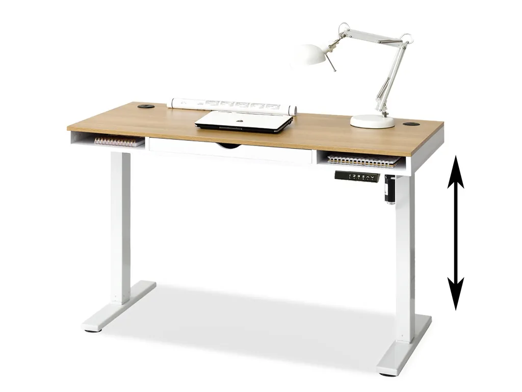 Bureau de télétravail 120 HESOL blanc et bois - Table d'étude moderne