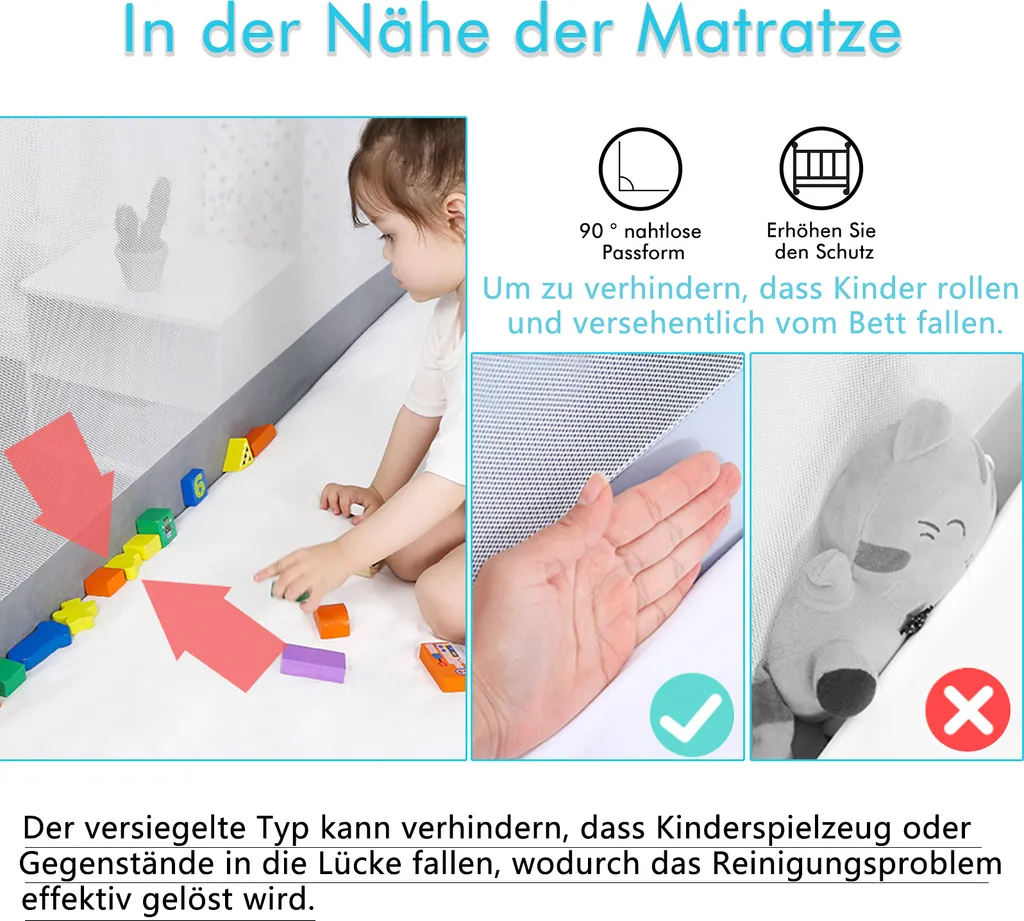 Barrière de sécurité pour lit enfant 150cm - Garde-corps ajustable gris