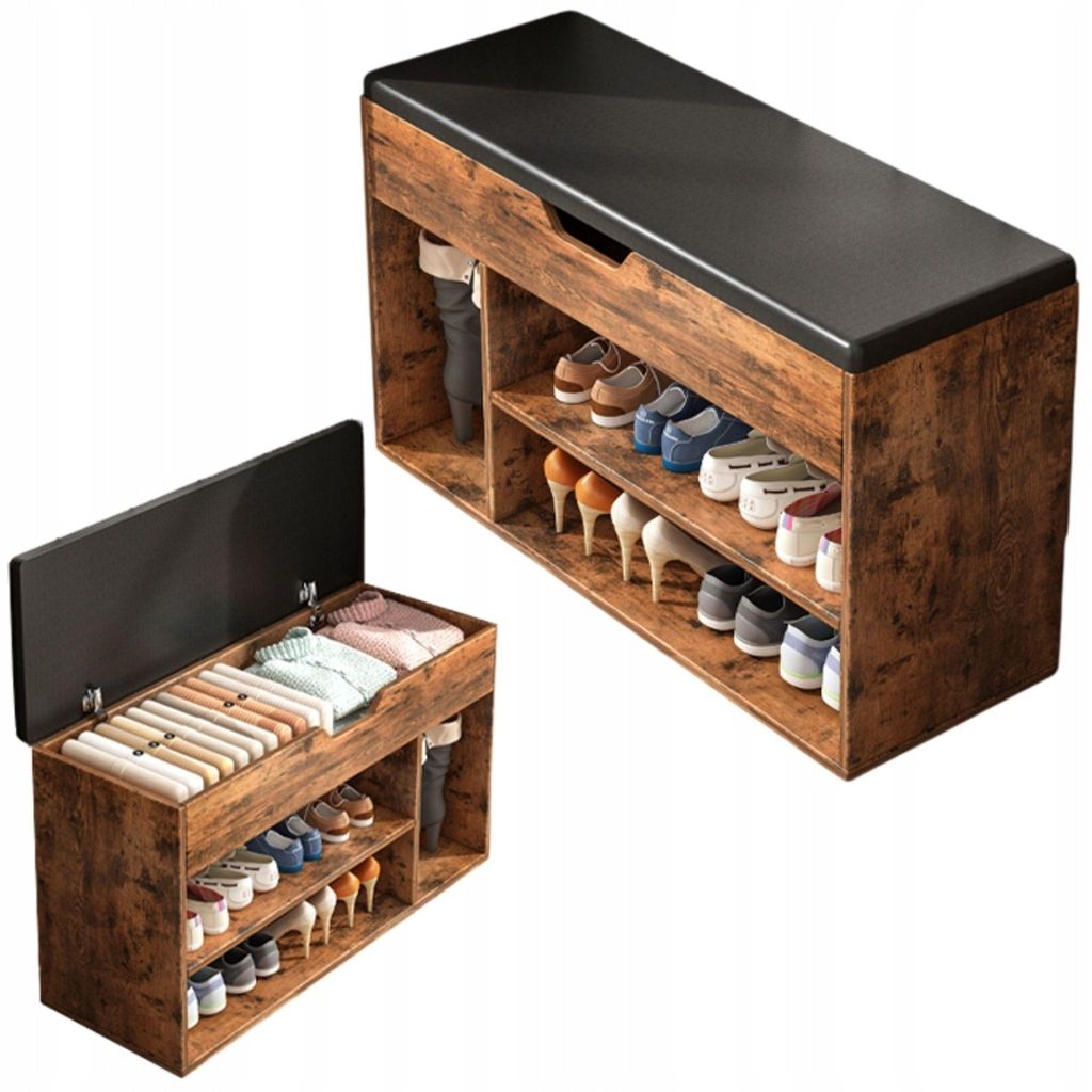 Geräumige Schuhschrank Mit Sitz Lagerung 2 Regale Holz Retro